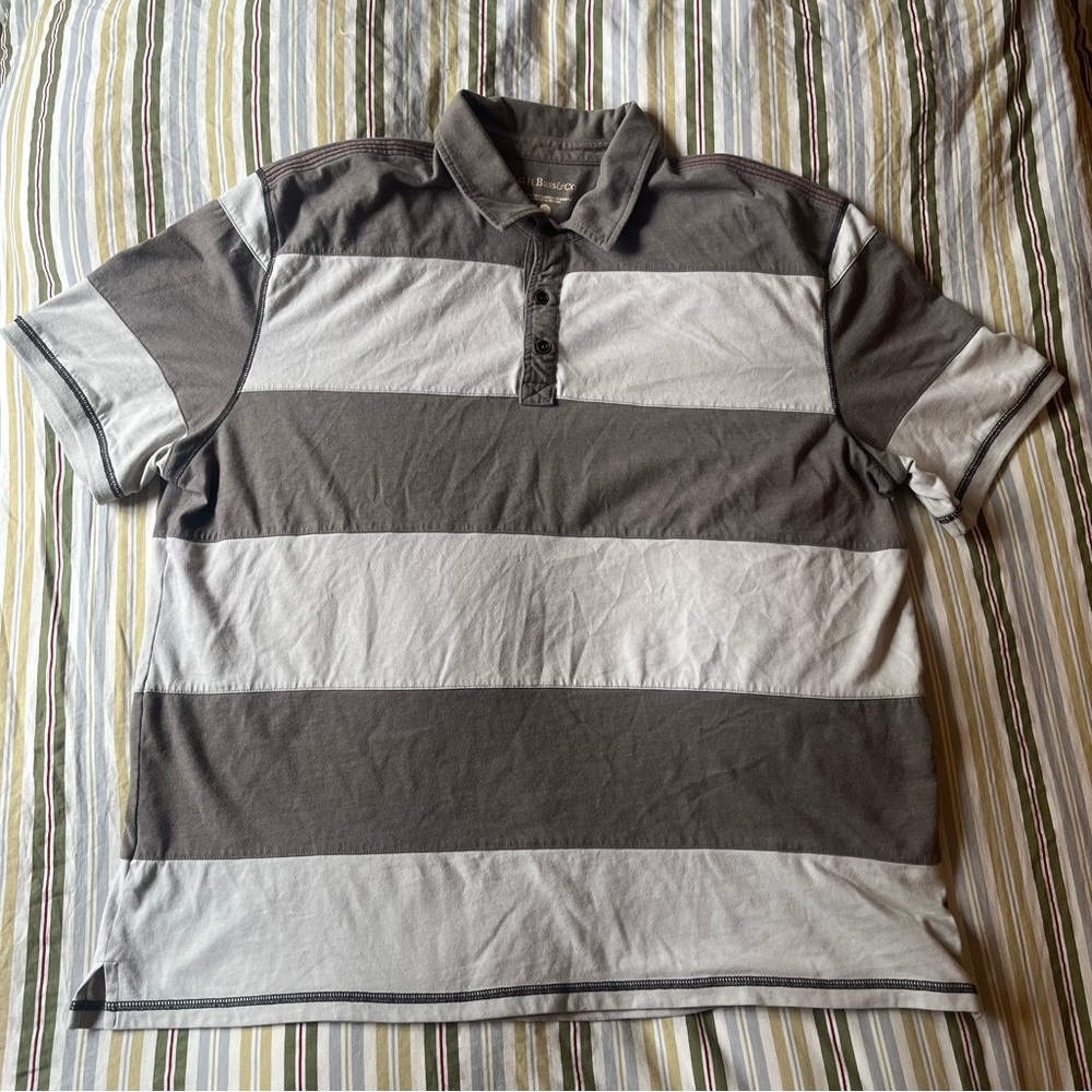 STRIPED GREY OFF COLOR STITCHED POLO SHIRT Y2K SKATER XXL CHARLIE BROWN STRIPES